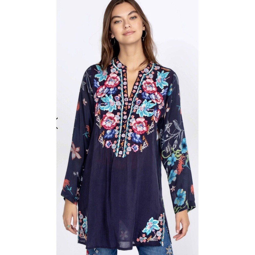 Johnny Was Elsarose Tunic Size XL Navy Blue